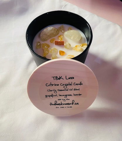 TBK LUXE Collection Clarity Essential Oil Citrine Semi Precious Stone Candle