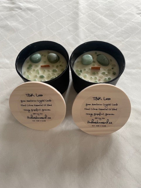 TBK LUXE Collection Floral Citrus Essential Oil Green Aventurine Semi Precious Stone Candle