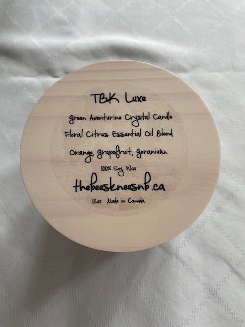 TBK LUXE Collection Floral Citrus Essential Oil Green Aventurine Semi Precious Stone Candle