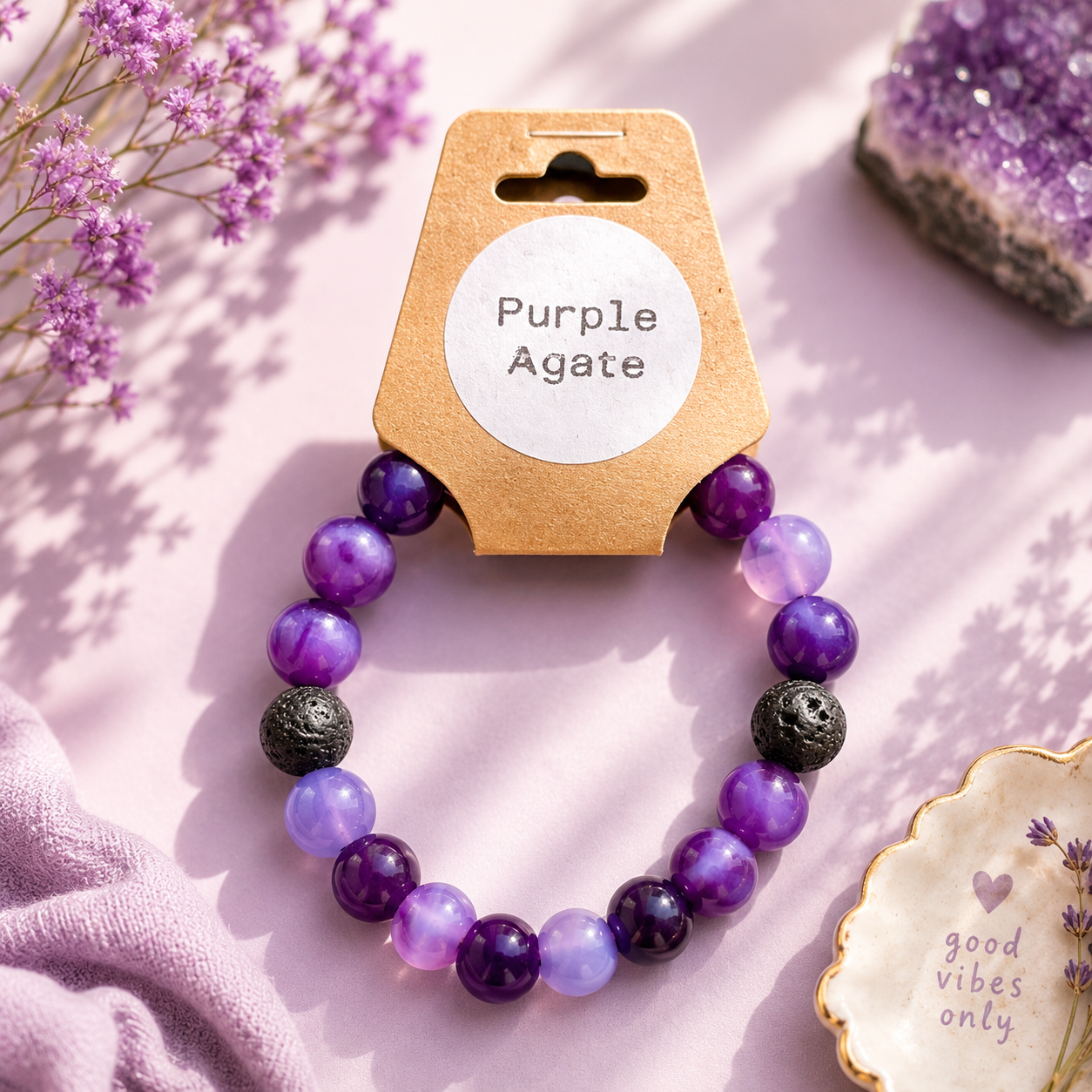 Purple Agate Semi Precious Stone Bracelet