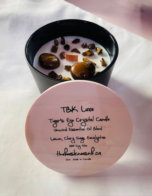 TBK LUXE Tiger's Eye Essential Oil Semi Precious Stone Candle